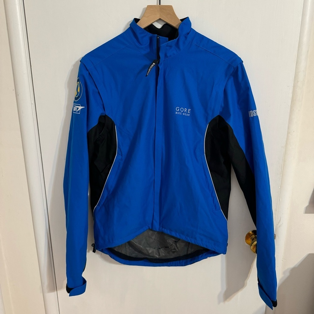 GORE Bike Wear Wind stopper Cycling Jacket Men Size S Blue w Removable Sleeves